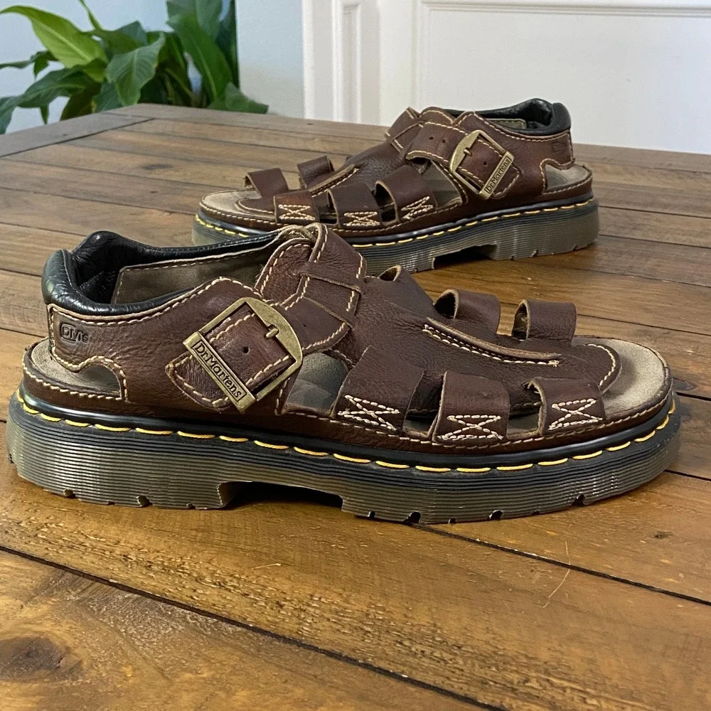 Vintage Dr Martens Mens Brown Leather Fisherman Sandals AirWair Lug Sole Size 12
